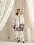 YEZWE white Co Ord Set with black and red tree and floral print featuring long sleeve top and wide leg pants