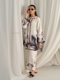 YEZWE stylish white Co Ord Set with black and red floral and tree print featuring loose long top and matching pants
