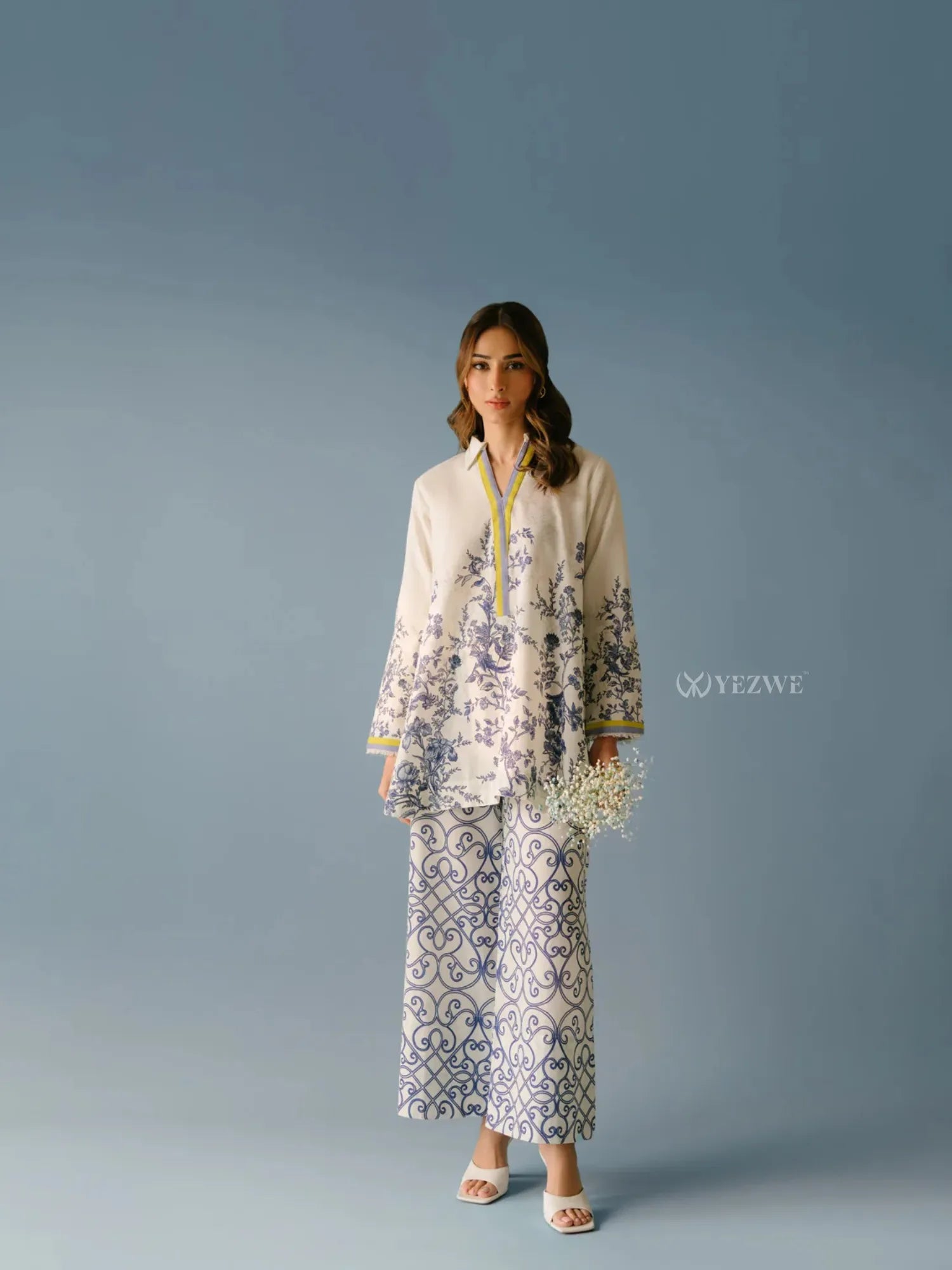 Elegant Yezwe Co-Ord Set featuring floral design with a relaxed fit and stylish pants for a chic look