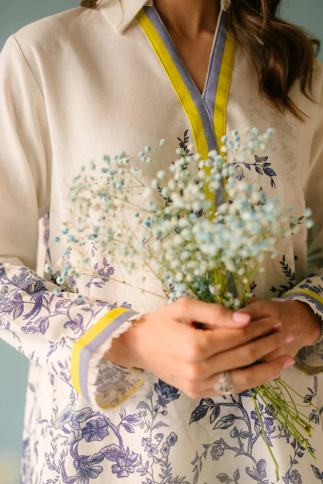 Yezwe Co-Ord Set featuring floral patterns and vibrant color accents, ideal for casual outings