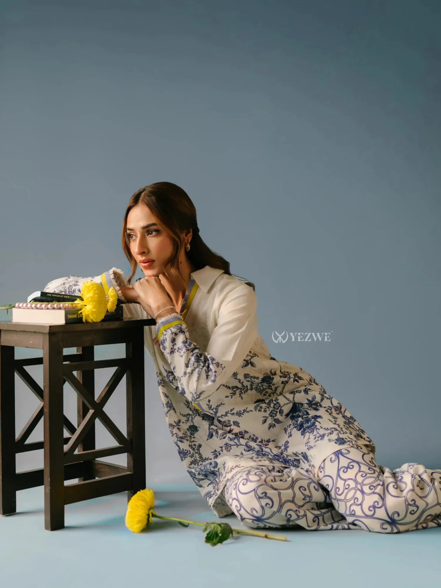 Yezwe Co-Ord Set featuring floral print top and matching pants in elegant design