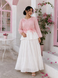 Yezwe Coral Crush Pink & White Pinterest-Inspired Skirt & Top Set featuring a tiered skirt and layered top