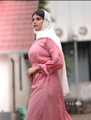 Yezwe elegant elastic waist maxi dress in pink with long sleeves and a flowing silhouette