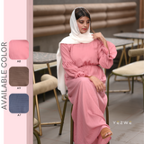Yezwe Pink Maxi Dress with Center Elastic - Modest Wear - YEZWE