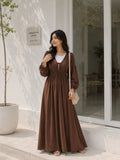 YEZWE Espresso Brown Tiered Maxi Dress with Inner | Modest Wear featuring a flowy design and elegant sleeves