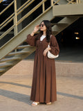 YEZWE Espresso Brown Tiered Maxi Dress with Inner | Modest Wear featuring long sleeves and a flowing silhouette