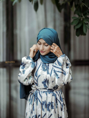 Yezwe Floral V-Neck Satin Dress with Elegant Floral Design and Belted Waist for a Chic Look