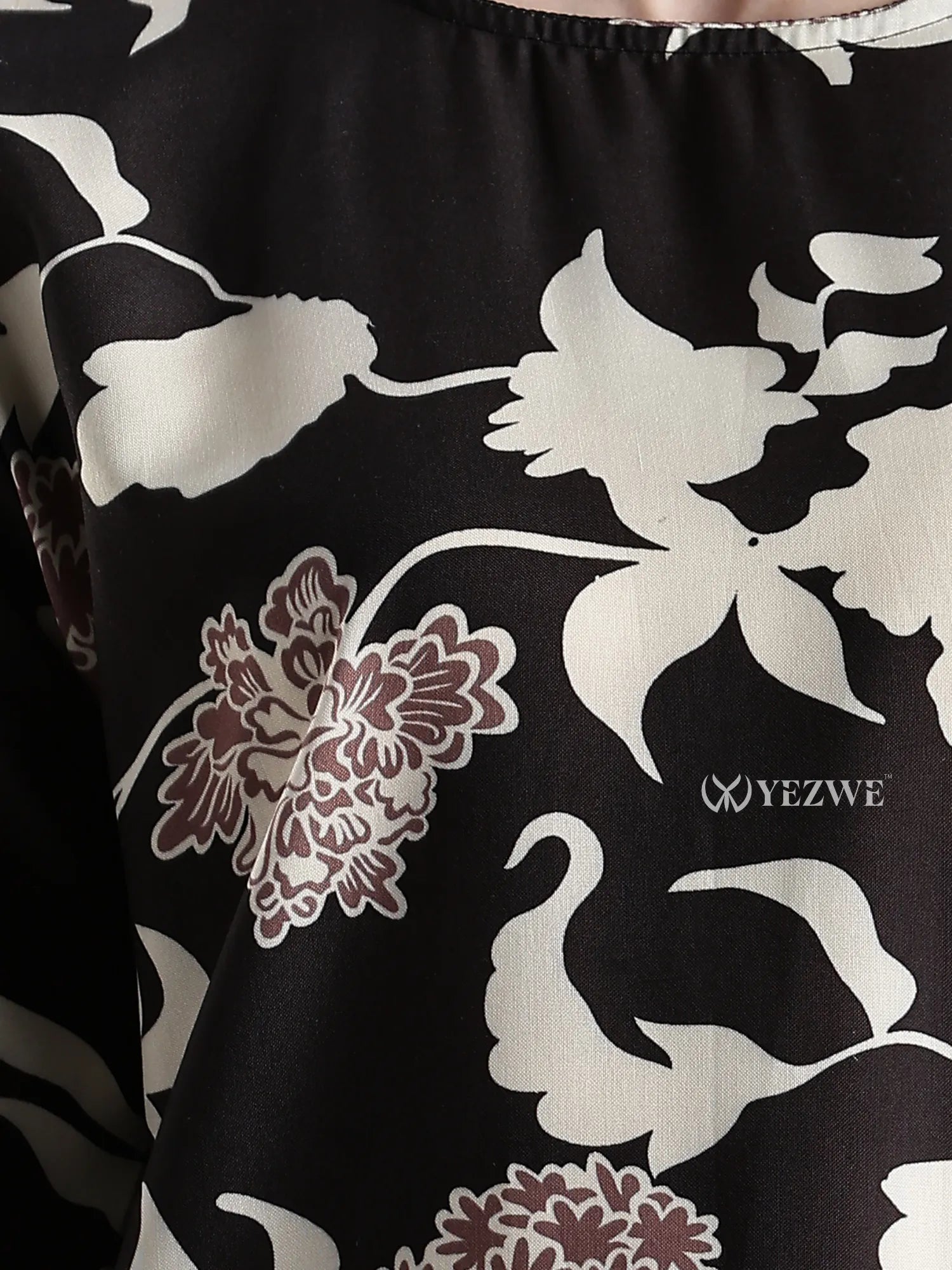 YEZWE junior girl maxi dress with black and white floral print full-length modest dresses for girls