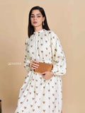 Yezwe Luxe Ivory & Off-White Maxi Dress – Breathable Modest Wear with Love Print