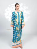 YEZWE Jalabiya Maxi Dress in Teal with Floral Patterns and Elegant Design
