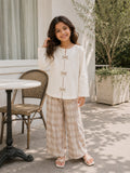Yezwe Junior Girls Beige Checkered Pant & Full Sleeve Top Co-ord Set, stylish and comfortable outfit for kids