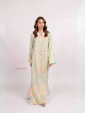 YEZWE Maxi Abaya Dress pastel paisley tunic with long sleeves tie neckline and floor length