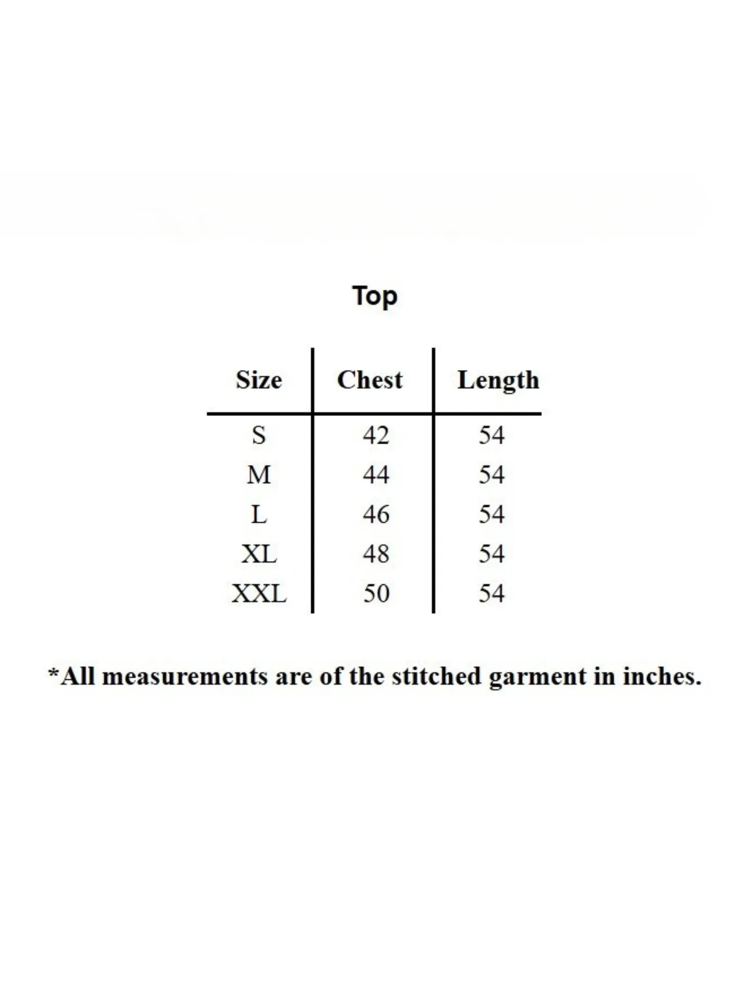 YEZWE tunic size chart showing chest 42 to 50 inches and length 54 inches for S to XXL sizes Maxi Abaya Dress