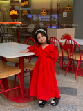 Yezwe Miniature Maxi Dress with Ruffle Chest & V-Neck For Junior Girls - YEZWE