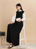 Yezwe Chic Black Knitted Pinafore Dress with Love Embroidery – Modest Wear
