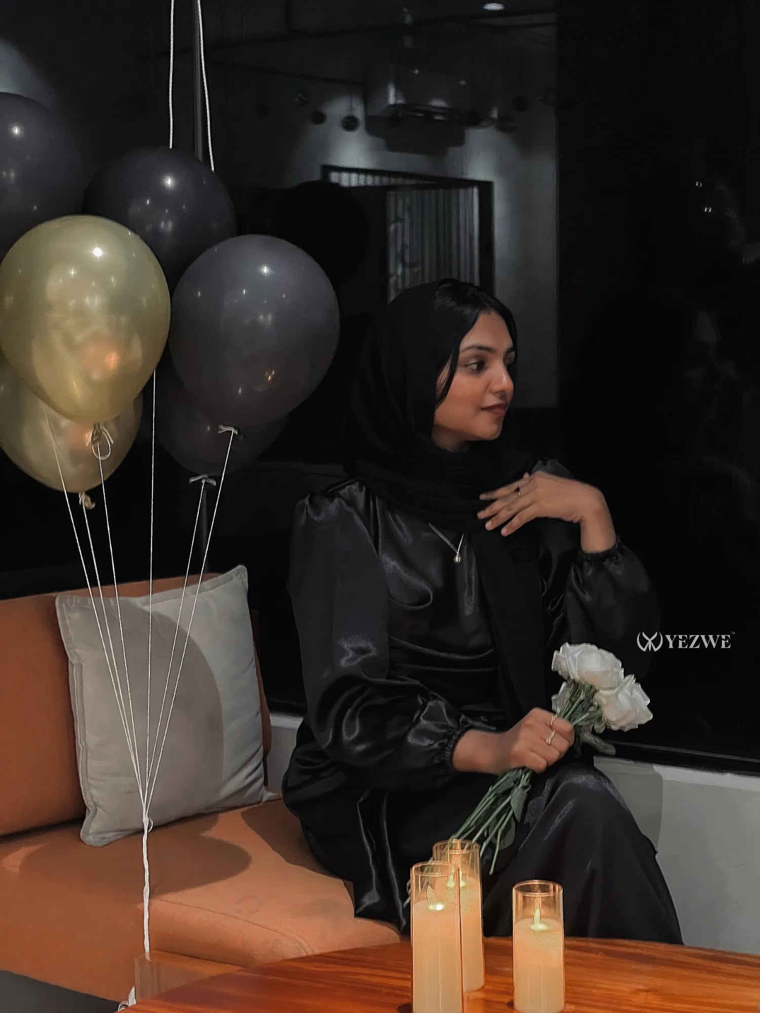 Elegant modest black satin maxi dress from Yezwe, perfect for chic evening events