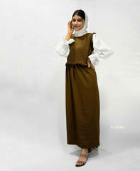 Modest brown dungaree outfit by Yezwe featuring a relaxed fit and elegant design