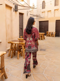 YEZWE Modest Co-Ord Set featuring a maroon tunic with matching bottom in a floral pattern