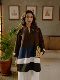 YEZWE Modest Co-Ord Set in Brown and Blue with Elegant Design for Stylish Outfits