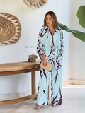 Yezwe Modest Co-Ord Set featuring a light blue tunic with bottom and abstract dark patterns