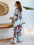 Yezwe Tunic with Bottom in abstract red and white print Modest Co-Ord Set for elegant casual wear