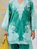 YEZWE Modest Co-Ord Set in teal with intricate floral designs for a stylish look