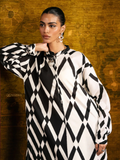 YEZWE Modest Co Ord Set featuring black and white geometric patterned long sleeve top