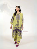 Yezwe Modest Co-Ord Set featuring a green tunic with intricate designs and matching bottoms