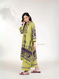 Yezwe Modest Co-Ord Set featuring a green tunic and matching bottom with intricate embroidery details