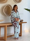 Yezwe Modest Co-Ord Set featuring a stylish tunic with bottom in light blue and maroon design