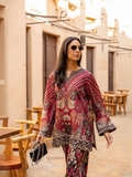 YEZWE Modest Co-Ord Set featuring a red floral tunic with matching bottom in traditional design