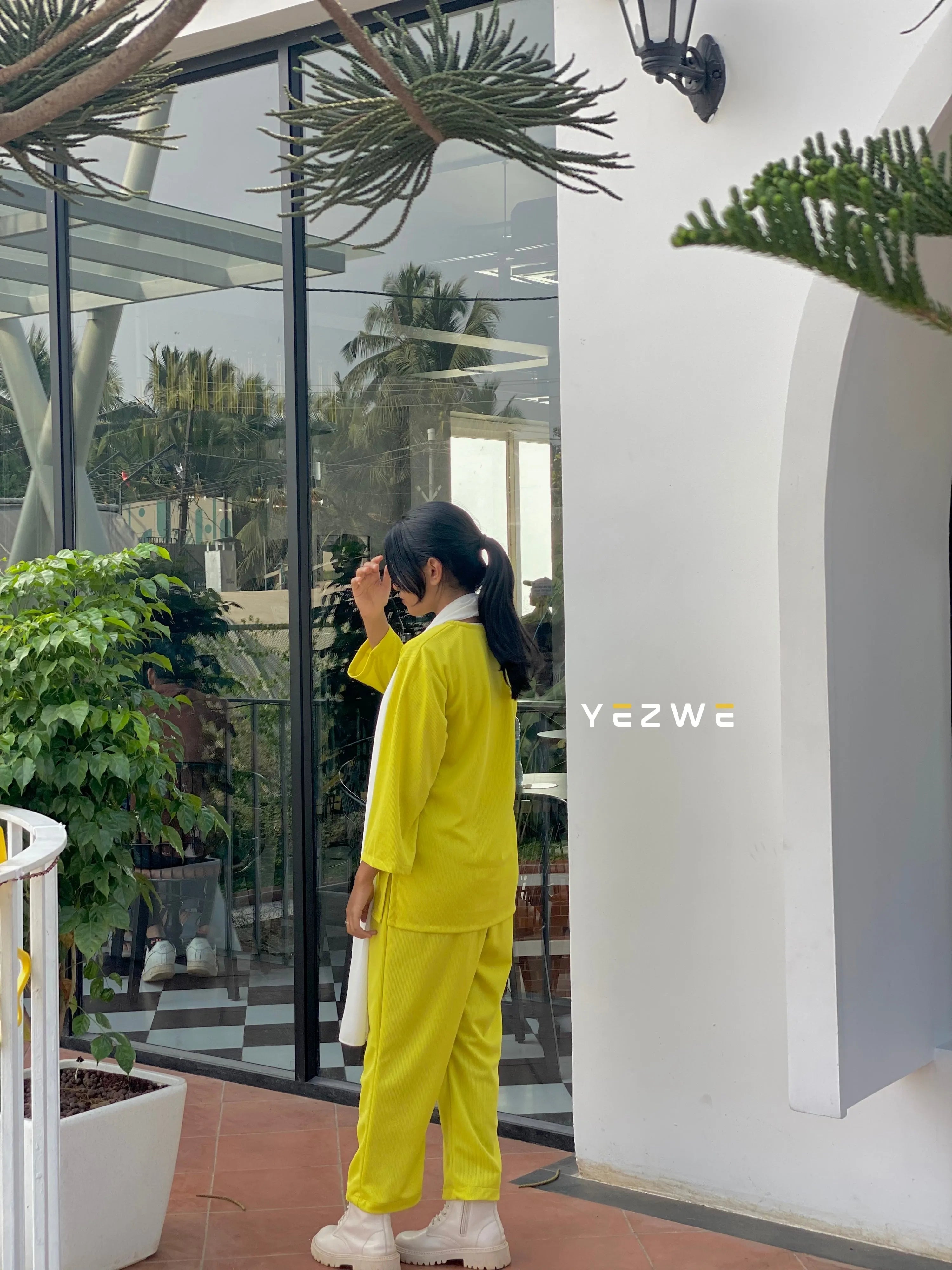 Bright yellow Yezwe modest fashion co-ord featuring a top and pants combination for a stylish look