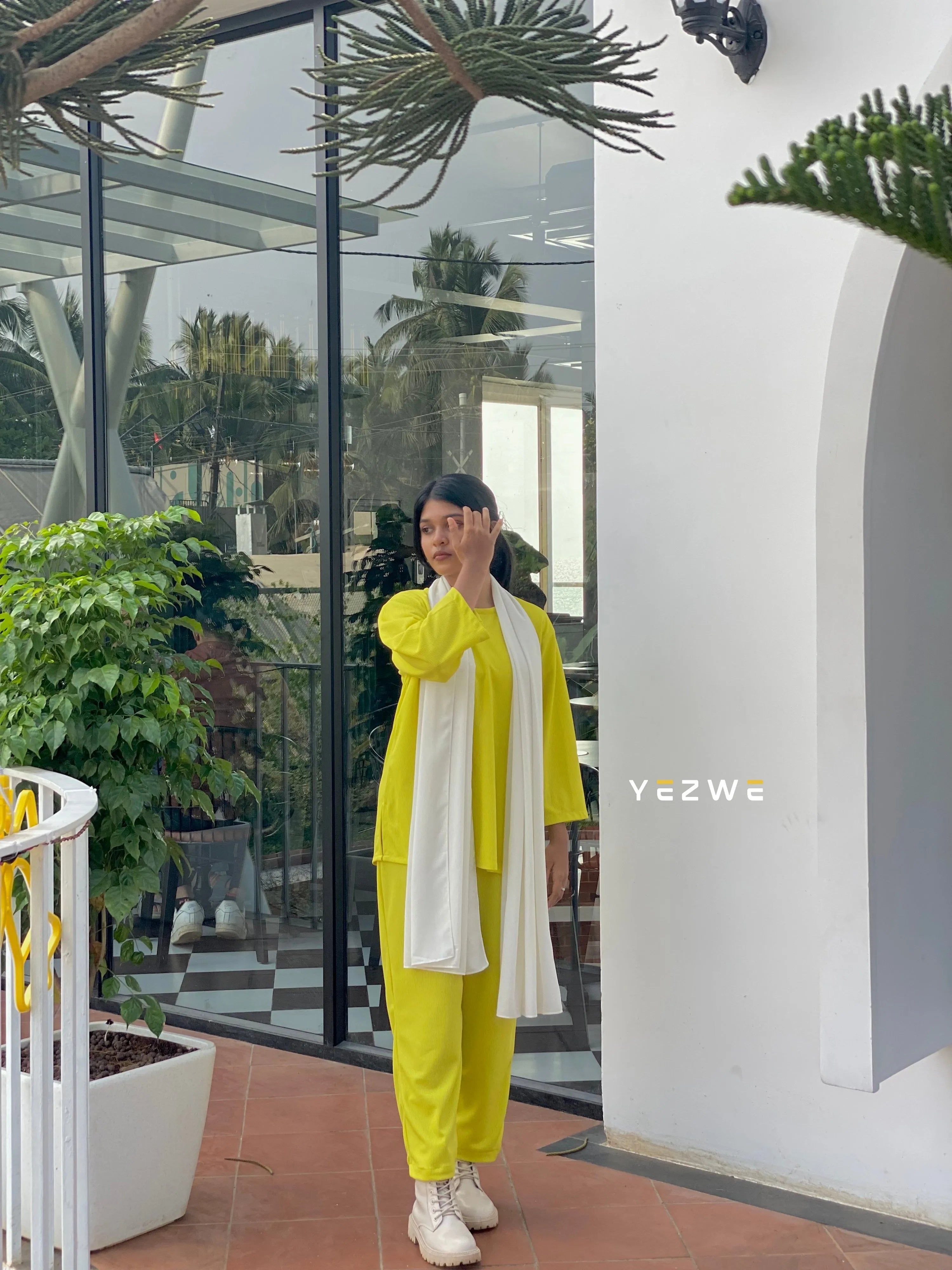Yezwe Modest Fashion Co-Ord Set in Bright Yellow with Matching Top and Pants