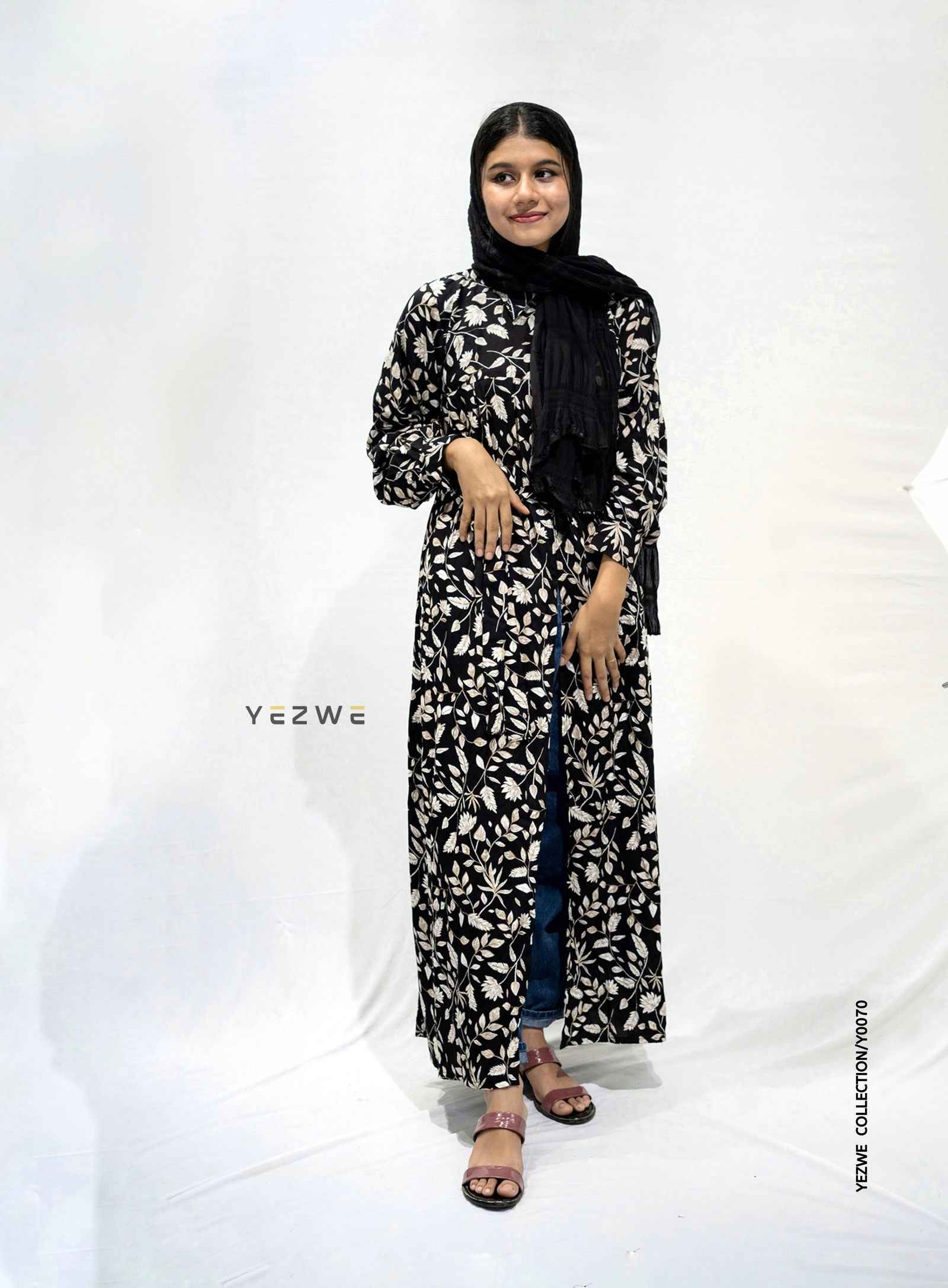 Yezwe modest floral maxi dress with long sleeves and a flowy silhouette, perfect for stylish comfort