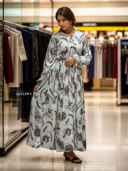 Yezwe modest floral maxi dress in light fabric featuring elegant floral patterns for a stylish look