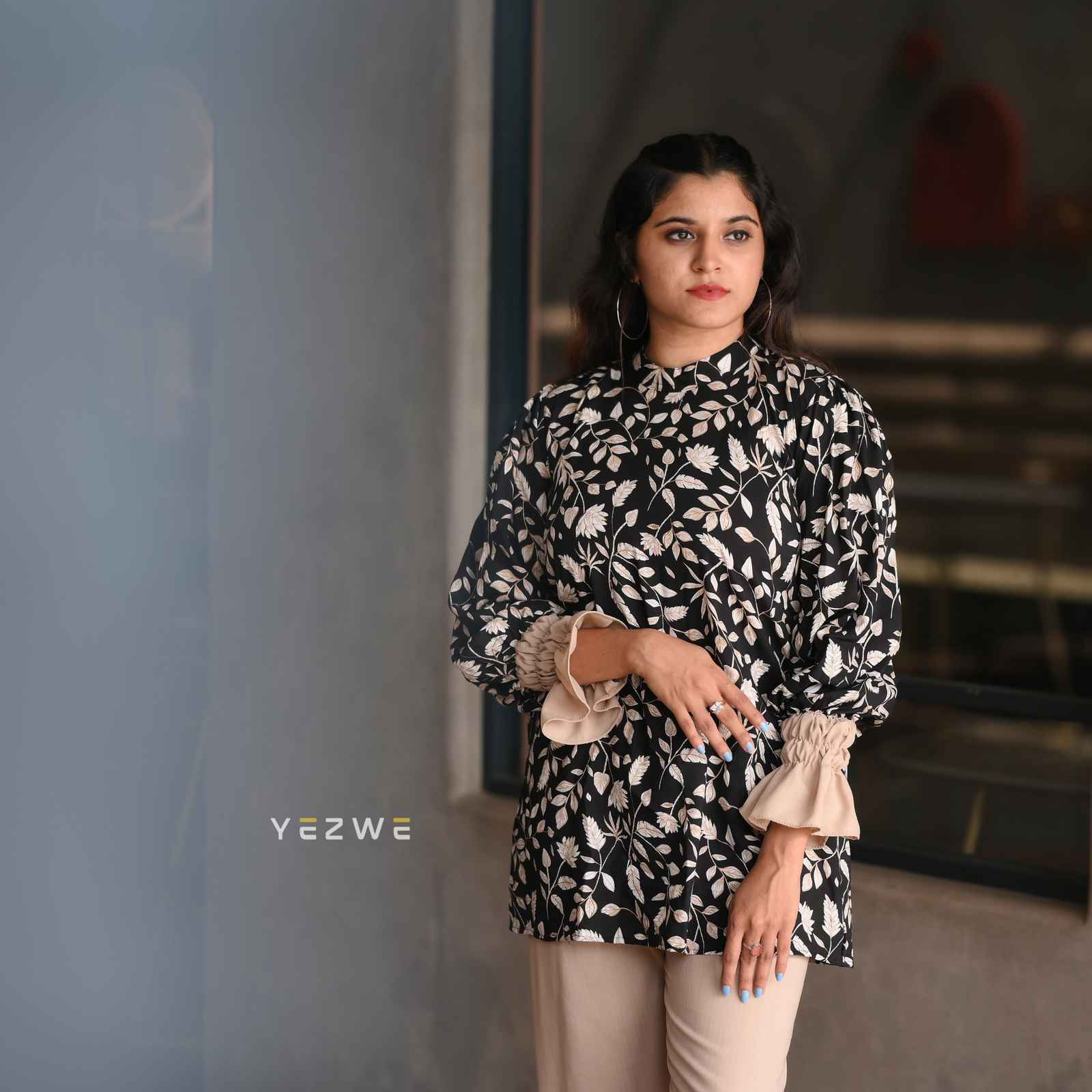 Yezwe modest floral print co-ord set featuring a stylish top and matching pants in a trendy design
