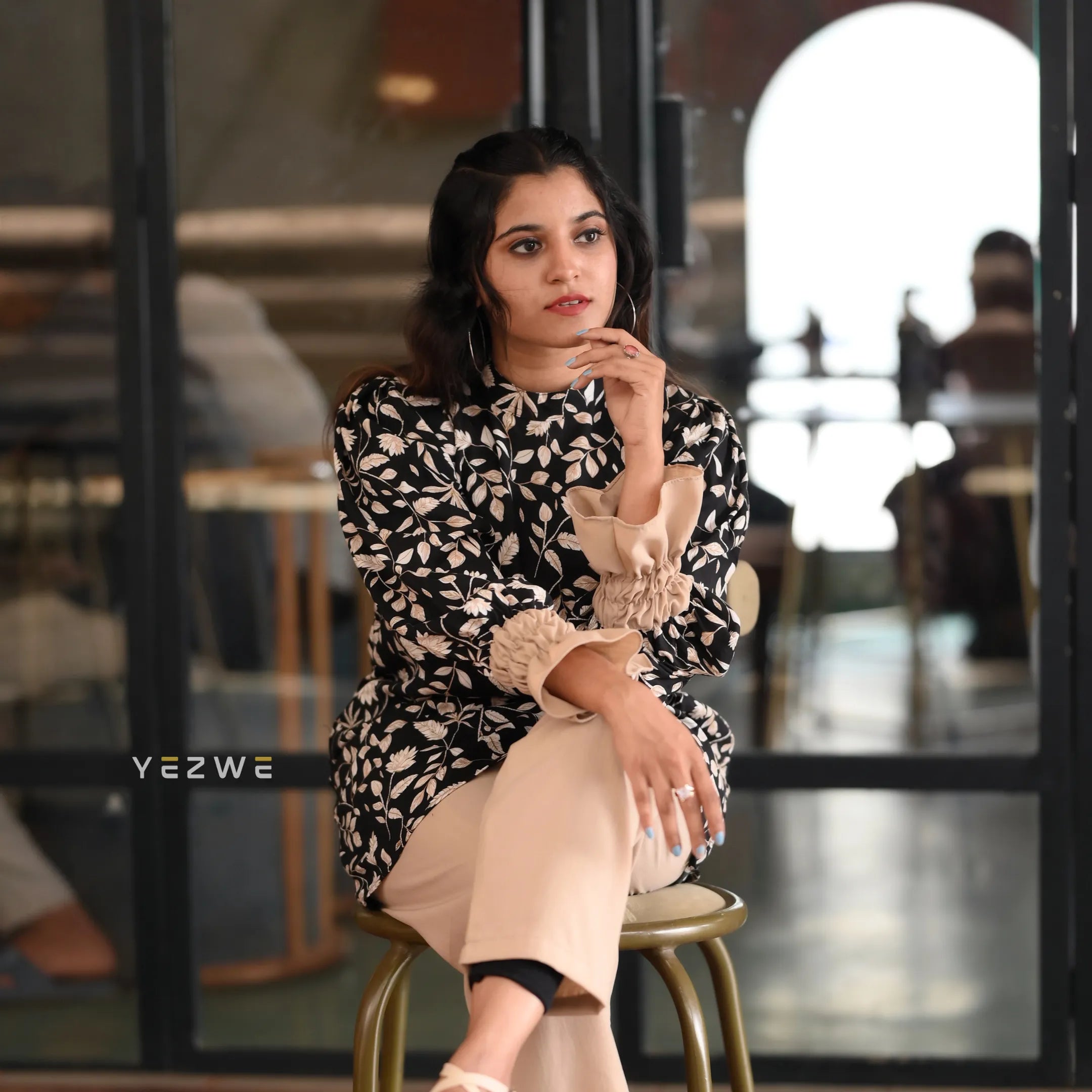 Yezwe modest floral print co-ord set featuring a stylish top and pants for elegant casual wear