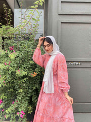 Yezwe modest georgette dress in pink with long sleeves and flowing design, perfect for any occasion
