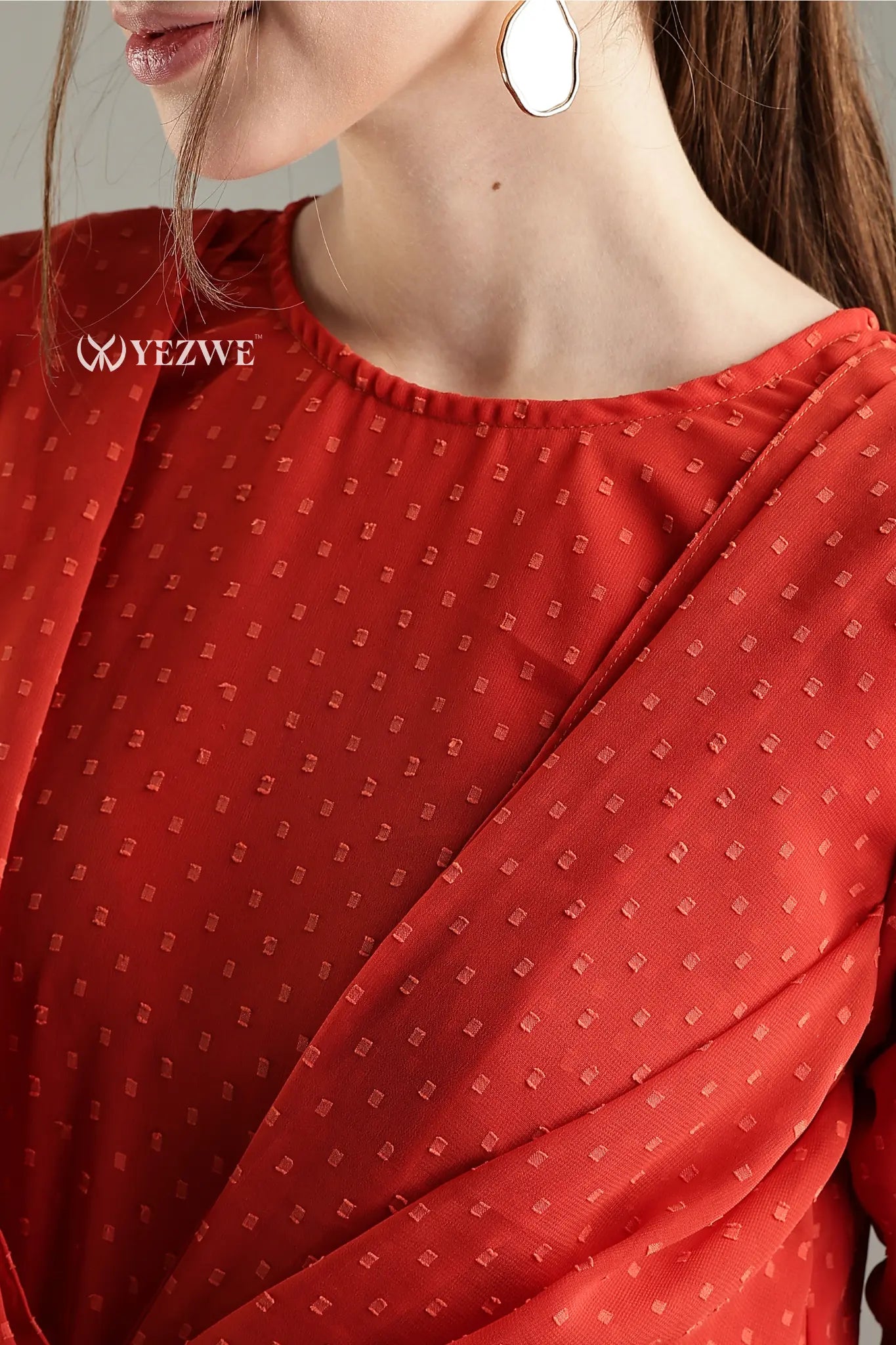 YEZWE modest in orange georgette maxi dress featuring a stylish scoop neckline and elegant texture