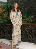 Yezwe Modest Kaftan Dress long printed tunic with pastel paisley design side slit and long sleeves