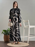 Yezwe Modest long Maxi Gown Dress with elegant black and beige floral design, perfect for any occasion