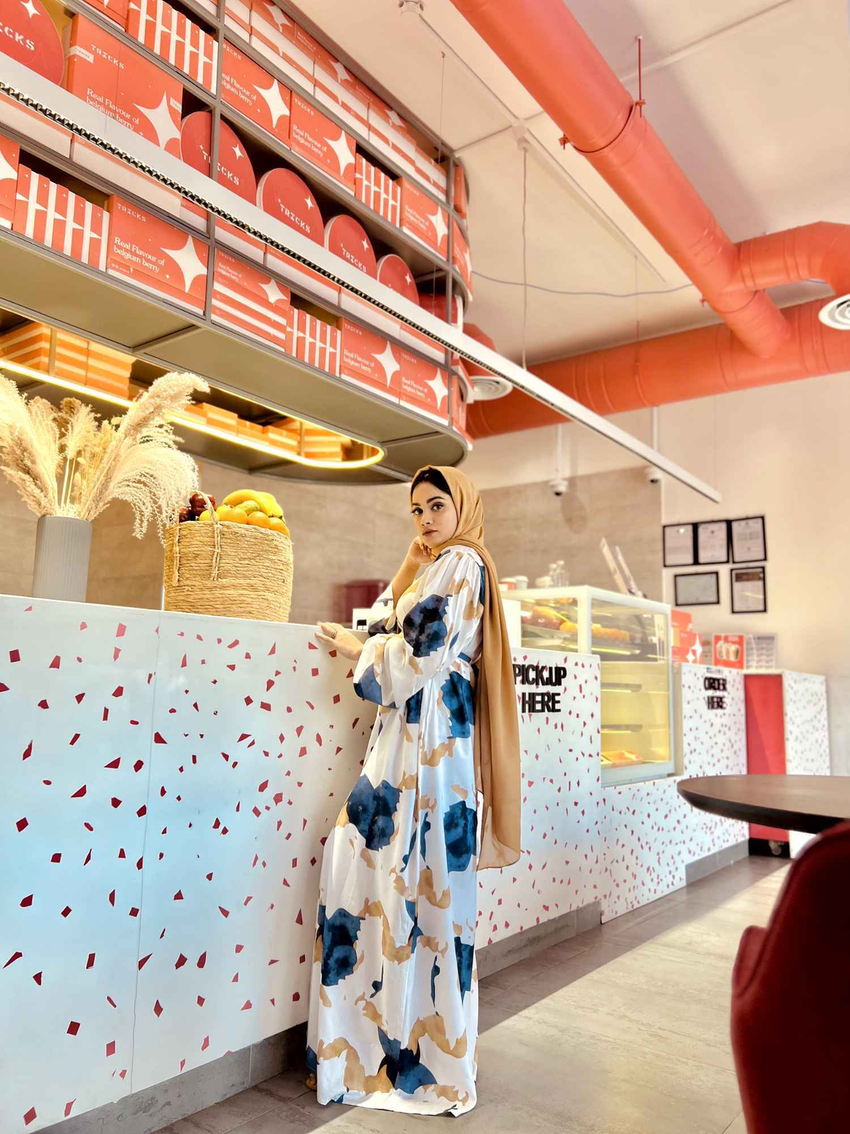 Yezwe modest marble maxi dress featuring floral patterns, perfect for casual outings or gatherings