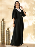YEZWE Modest Maxi Dress in Black with Elegant Puff Sleeves and Fitted Waist Design