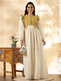 YEZWE Modest Maxi Dress in White with Ruffled Sleeves and a Stylish Yellow Cardigan