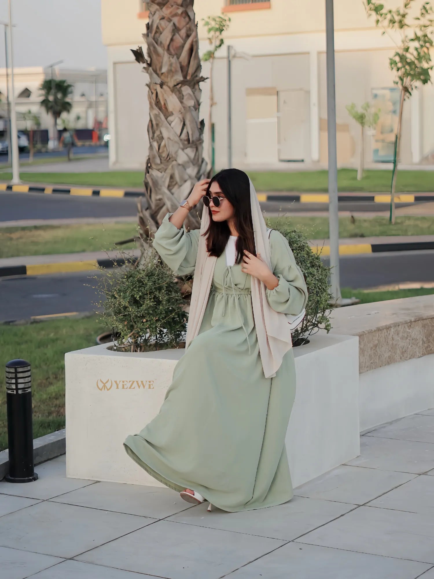 YEZWE Modest Maxi Dress in Soft Green, Perfect for Casual Outings and Spring Events