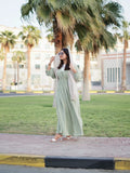 YEZWE Modest Maxi Dress in light green with long sleeves, perfect for casual outings