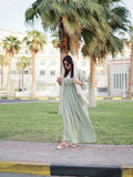 YEZWE Modest Maxi Dress in Soft Green with Puff Sleeves for Elegant Summer Style