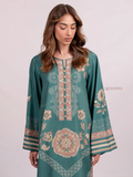 YEZWE Modest Maxi Top in teal with floral designs and button details for elegant occasions