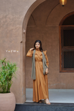 Yezwe Dotted Textured Mustard Yellow Maxi Dress with Cloth Belt - Modest Wear - YEZWE