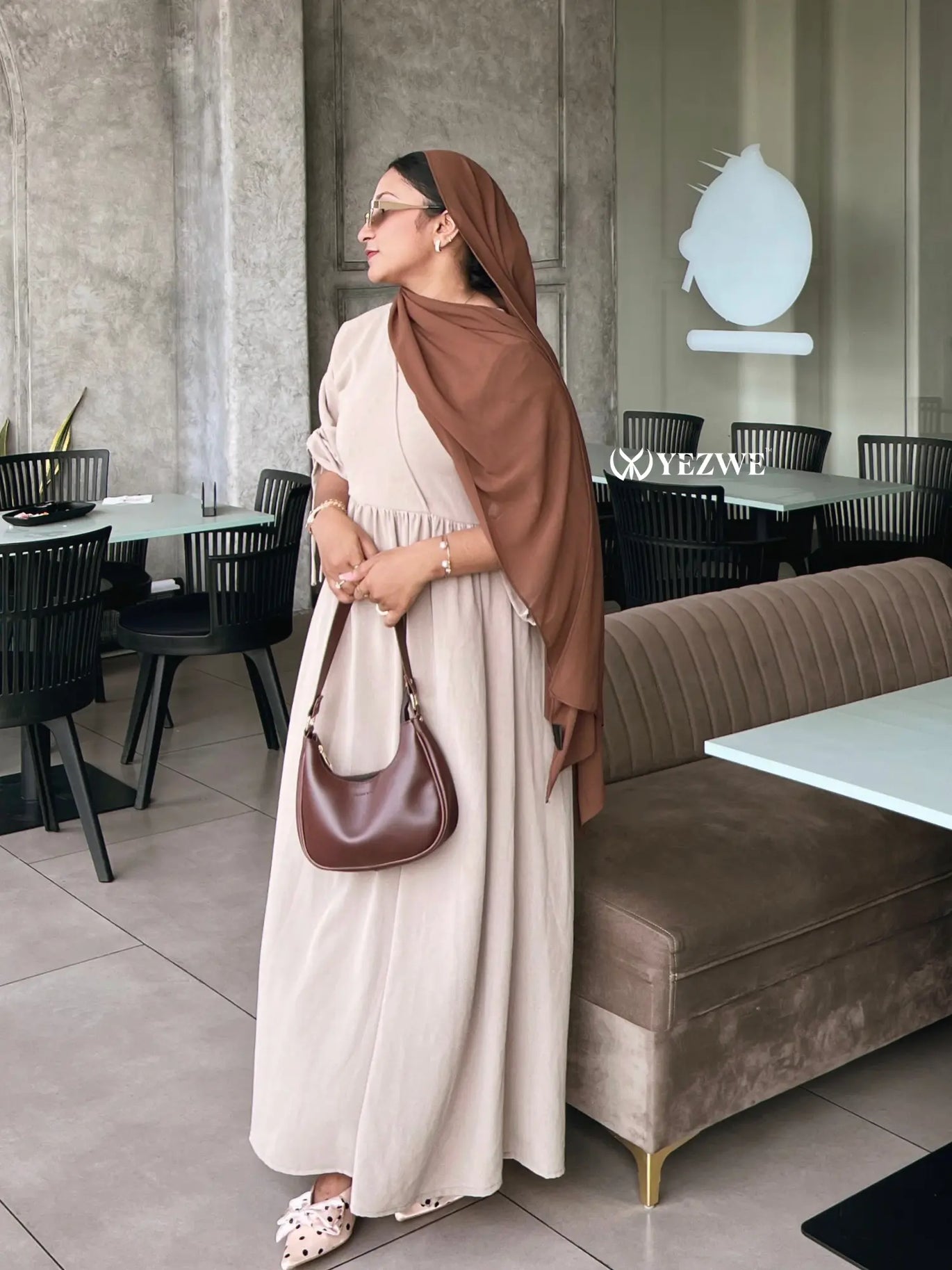 knee length dresses for ladies Ruffles Ribbed Wrapped Modest Maxi Dress | Abaya